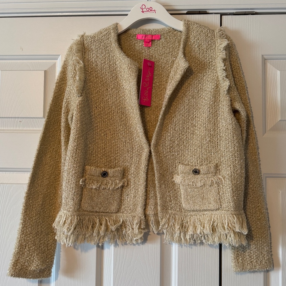 NWT Lilly Pulitzer Simora Cardigan in Gold Metallic Tweed, M